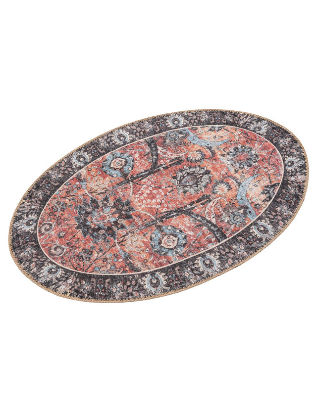 Washable Vintage Rust Red 2' x 3' 1 Timeless Oval Area Rug Easy to Clean Stain Resistant & Durable Traditional Classic Vintage Design Carpet for Sale at Rug Engine