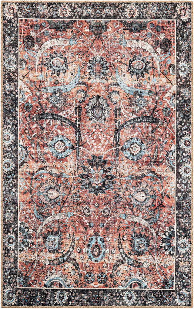 Washable Vintage Rust Red 3' 6 x 5' 6 Timeless Rectangle Area Rug Easy to Clean Stain Resistant & Durable Traditional Classic Vintage Design Carpet for Sale at Rug Engine