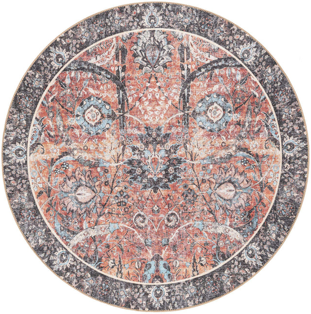 Washable Vintage Rust Red 5' 1 x 5' 1 Timeless Round Area Rug Easy to Clean Stain Resistant & Durable Traditional Classic Vintage Design Carpet for Sale at Rug Engine