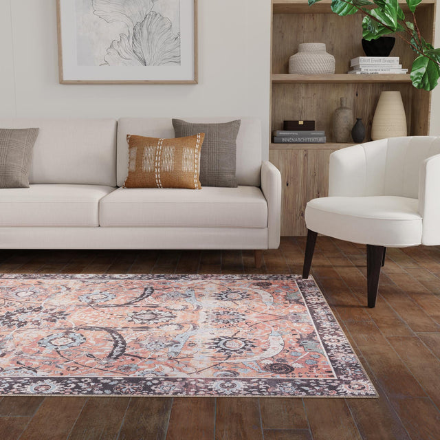 Washable Vintage Rust Red 5' 1 x 8' Timeless Rectangle Area Rug Easy to Clean Stain Resistant & Durable Traditional Classic Vintage Design Carpet for Sale at Rug Engine