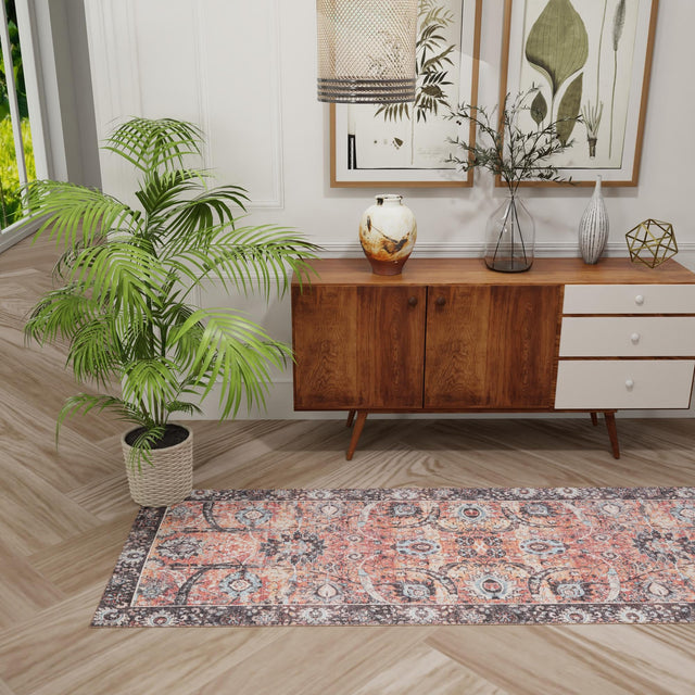 Washable Vintage Rust Red 2' 7 x 12' Timeless Runner Area Rug Easy to Clean Stain Resistant & Durable Traditional Classic Vintage Design Carpet for Sale at Rug Engine