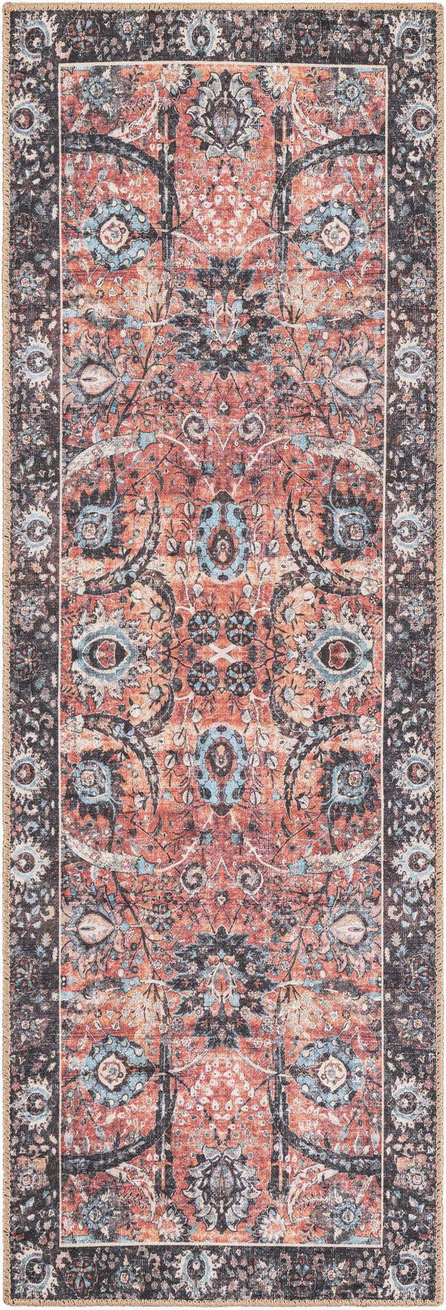 Washable Vintage Rust Red 2' x 6' 1 Timeless Runner Area Rug Easy to Clean Stain Resistant & Durable Traditional Classic Vintage Design Carpet for Sale at Rug Engine