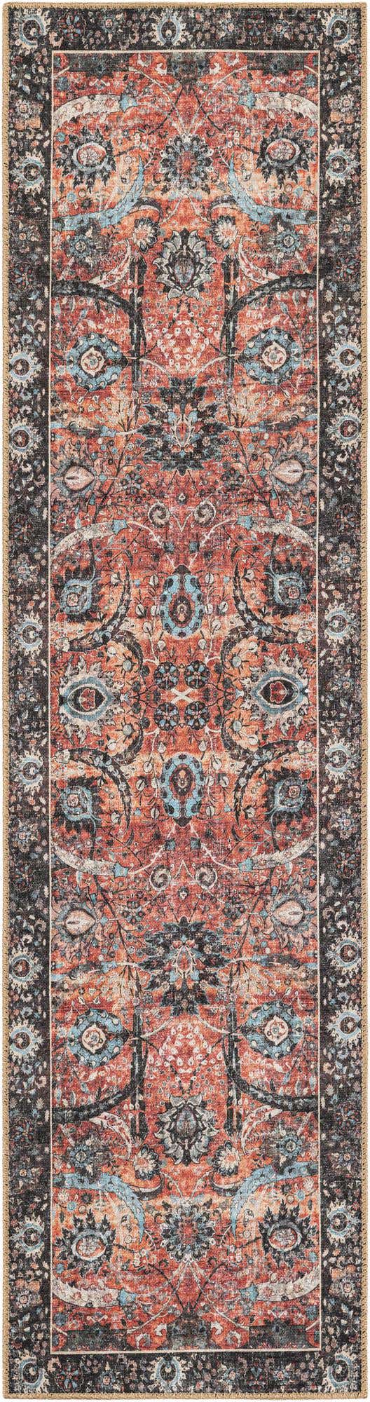 Washable Vintage Rust Red 2' x 8' Timeless Runner Area Rug Easy to Clean Stain Resistant & Durable Traditional Classic Vintage Design Carpet for Sale at Rug Engine