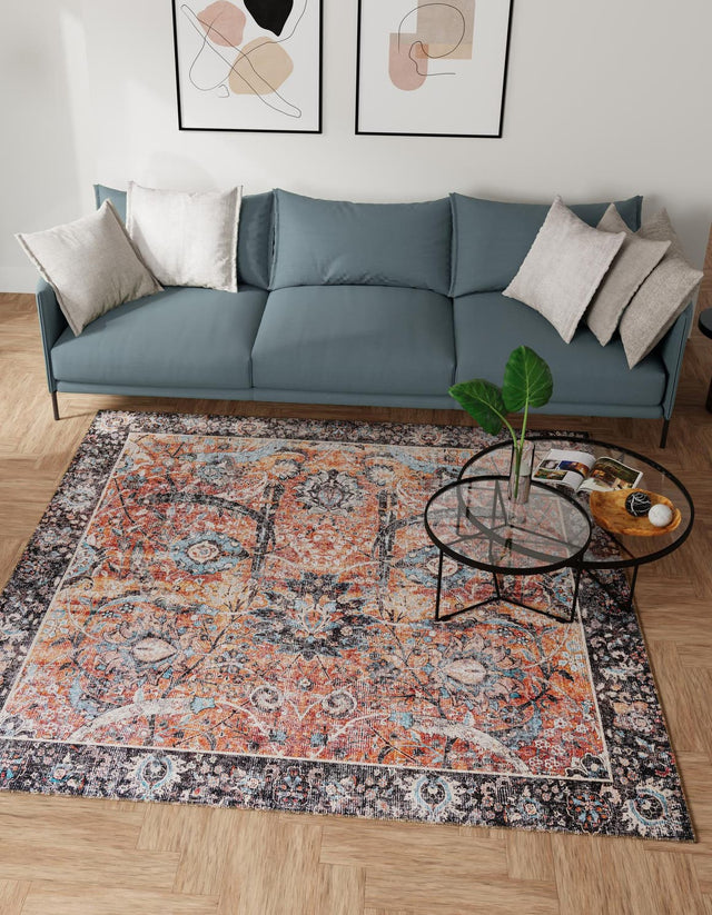 Washable Vintage Rust Red 7' 10 x 7' 10 Timeless Square Area Rug Easy to Clean Stain Resistant & Durable Traditional Classic Vintage Design Carpet for Sale at Rug Engine
