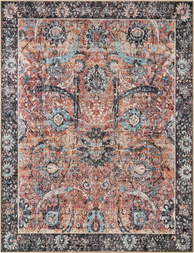 Washable Vintage Rust Red 7' 10 x 10' Timeless Rectangle Area Rug Easy to Clean Stain Resistant & Durable Traditional Classic Vintage Design Carpet for Sale at Rug Engine