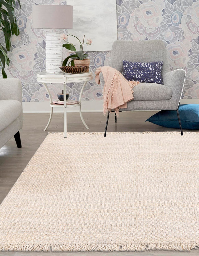 Ivory 5' 1 x 5' 1 Chunky Jute Square Area Rug 100% All Natural Jute Sustainable Eco-Friendly Carpet Mat for Natural Interior Design Homes for Sale at Rug Engine