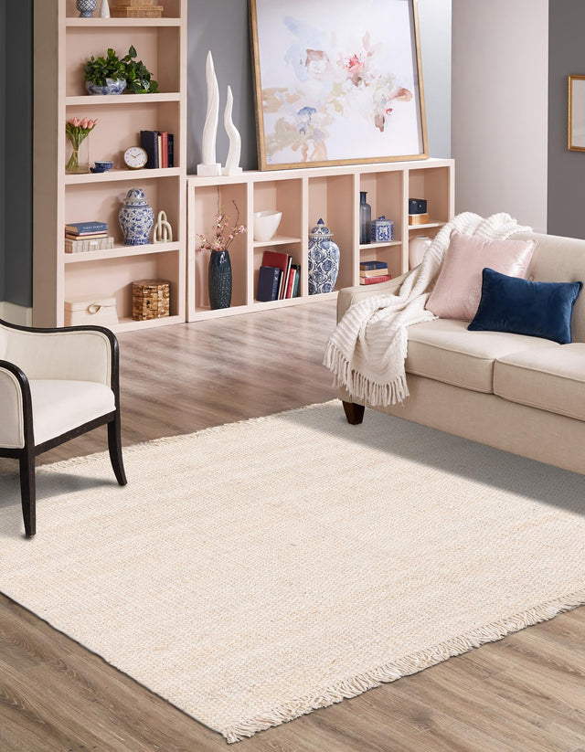 Ivory 7' 10 x 7' 10 Chunky Jute Square Area Rug 100% All Natural Jute Sustainable Eco-Friendly Carpet Mat for Natural Interior Design Homes for Sale at Rug Engine