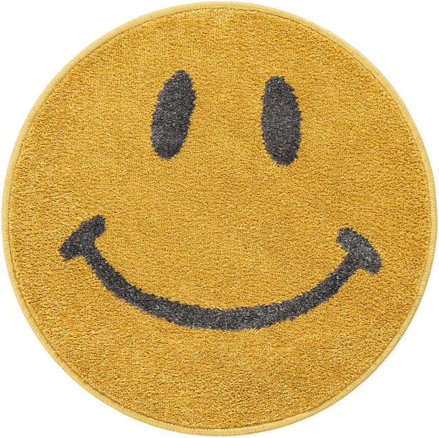 Yellow 2' 2 x 2' 2 Whimsy Kids Round Area Rug for Baby Nursery, Toddler Playroom, Bedrooms Playful Fun Design Easy Clean Carpet for Sale at Rug Engine
