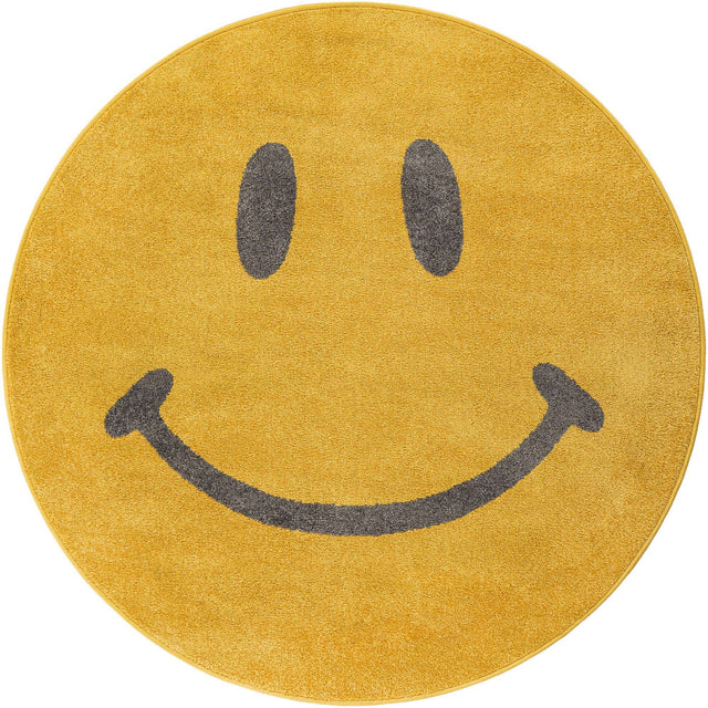 Yellow 5' 1 x 5' 1 Whimsy Kids Round Area Rug for Baby Nursery, Toddler Playroom, Bedrooms Playful Fun Design Easy Clean Carpet for Sale at Rug Engine