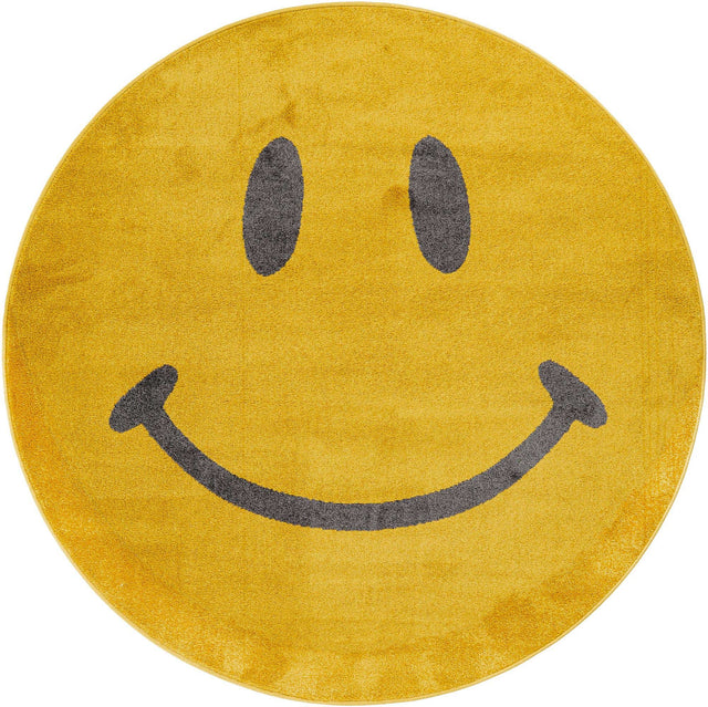 Yellow 6' 1 x 6' 1 Whimsy Kids Round Area Rug for Baby Nursery, Toddler Playroom, Bedrooms Playful Fun Design Easy Clean Carpet for Sale at Rug Engine