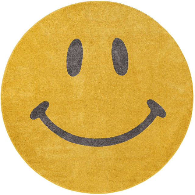 Yellow 7' 10 x 7' 10 Whimsy Kids Round Area Rug for Baby Nursery, Toddler Playroom, Bedrooms Playful Fun Design Easy Clean Carpet for Sale at Rug Engine