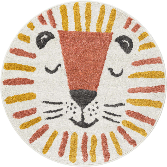Ivory 3' 3 x 3' 3 Whimsy Kids Round Area Rug for Baby Nursery, Toddler Playroom, Bedrooms Playful Fun Design Easy Clean Carpet for Sale at Rug Engine