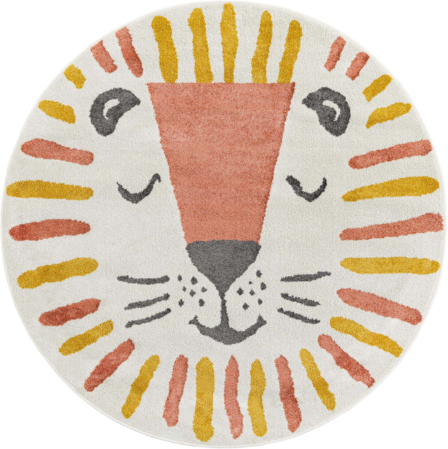 Ivory 5' 1 x 5' 1 Whimsy Kids Round Area Rug for Baby Nursery, Toddler Playroom, Bedrooms Playful Fun Design Easy Clean Carpet for Sale at Rug Engine