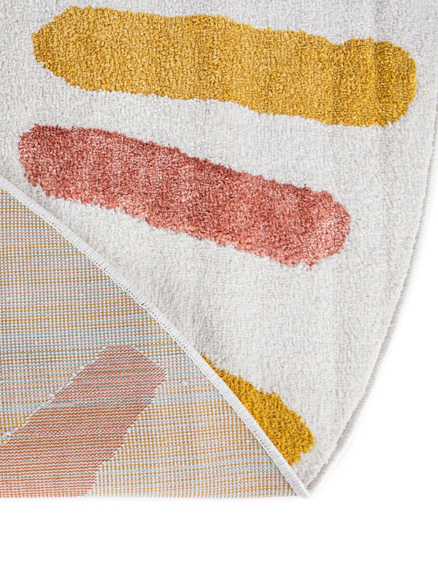 Ivory 6' 1 x 6' 1 Whimsy Kids Round Area Rug for Baby Nursery, Toddler Playroom, Bedrooms