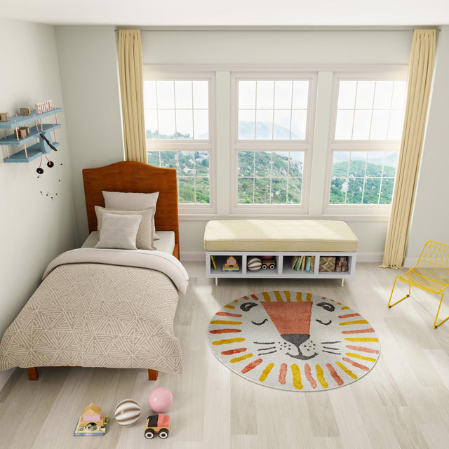 Ivory 2' 2 x 2' 2 Whimsy Kids Round Area Rug for Baby Nursery, Toddler Playroom, Bedrooms Playful Fun Design Easy Clean Carpet for Sale at Rug Engine