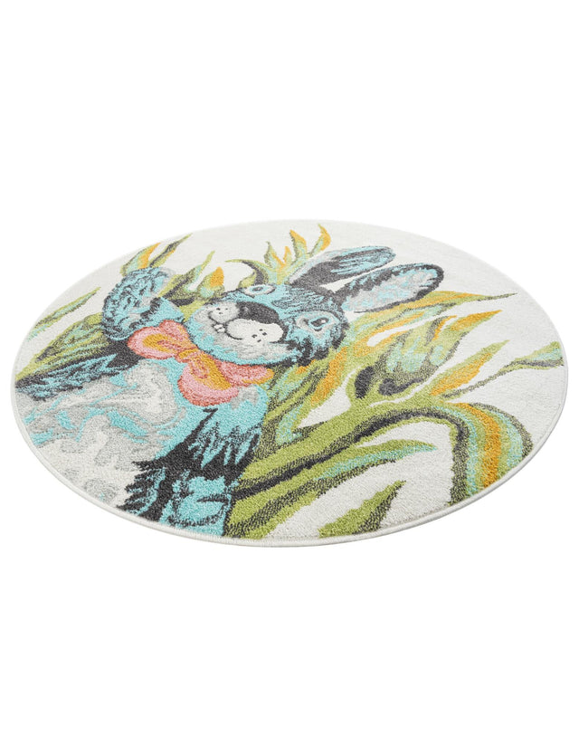 Ivory 5' 1 x 5' 1 Whimsy Kids Round Area Rug for Baby Nursery, Toddler Playroom, Bedrooms