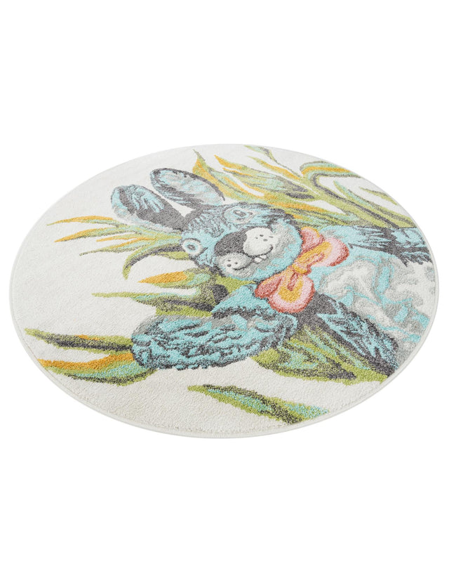 Ivory 5' 1 x 5' 1 Whimsy Kids Round Area Rug for Baby Nursery, Toddler Playroom, Bedrooms