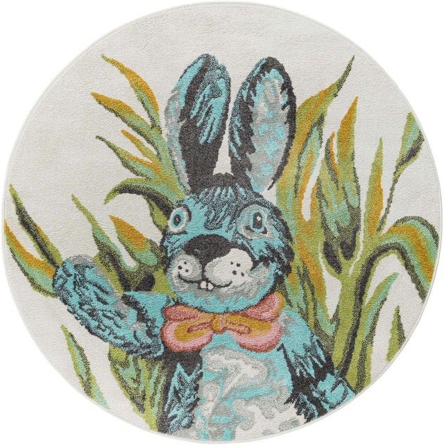 Ivory 5' 1 x 5' 1 Whimsy Kids Round Area Rug for Baby Nursery, Toddler Playroom, Bedrooms