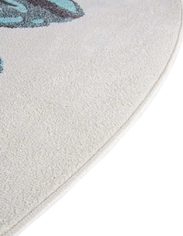 Ivory 5' 1 x 5' 1 Whimsy Kids Round Area Rug for Baby Nursery, Toddler Playroom, Bedrooms