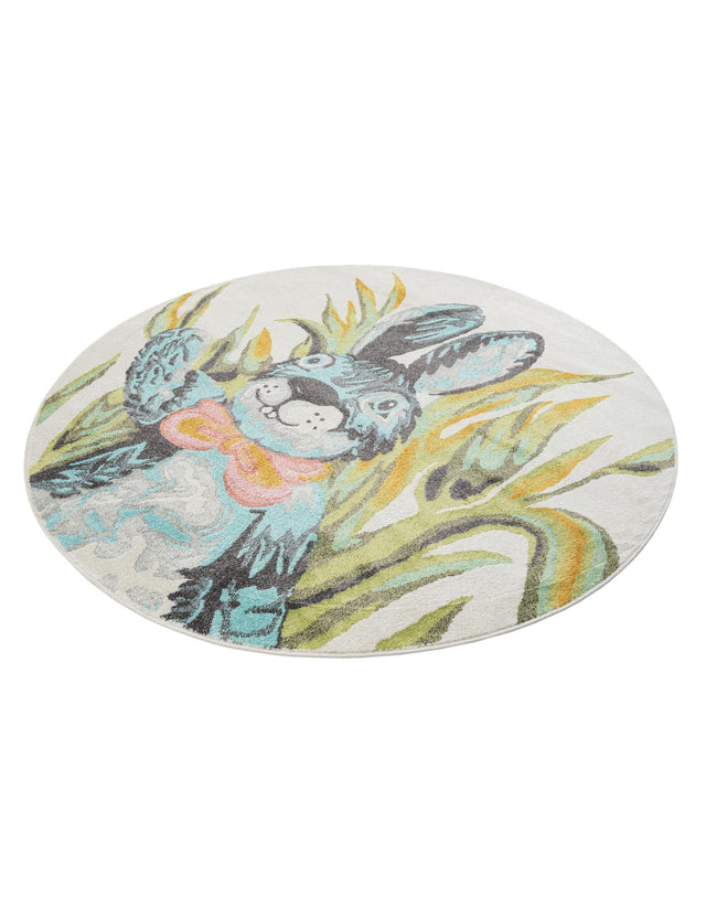 Ivory 7' 10 x 7' 10 Whimsy Kids Round Area Rug for Baby Nursery, Toddler Playroom, Bedrooms