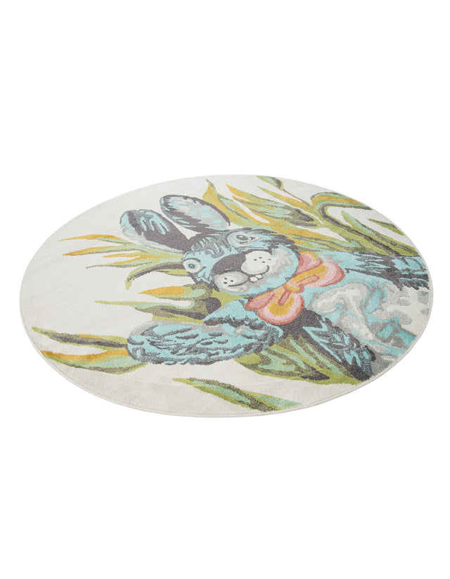 Ivory 7' 10 x 7' 10 Whimsy Kids Round Area Rug for Baby Nursery, Toddler Playroom, Bedrooms