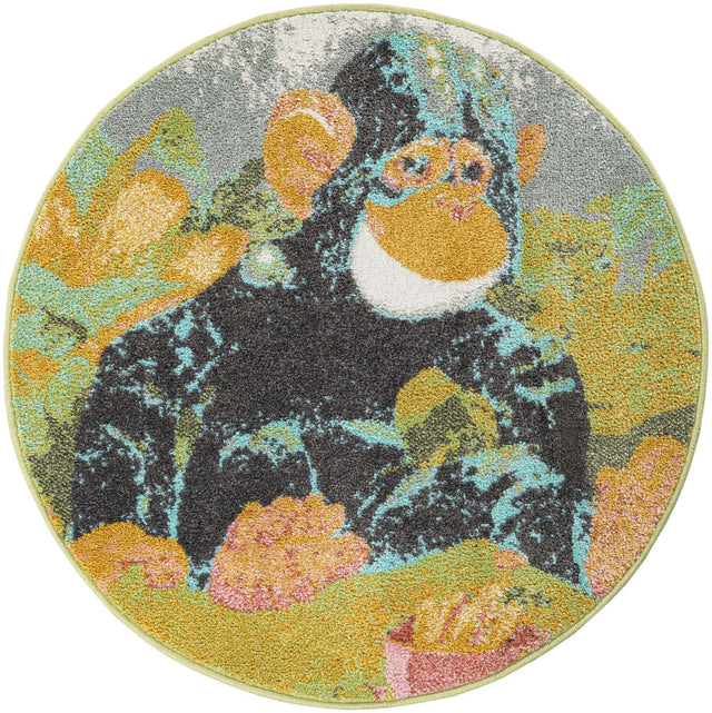 Multicolor 3' 3 x 3' 3 Whimsy Kids Round Area Rug for Baby Nursery, Toddler Playroom, Bedrooms