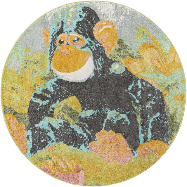 Multicolor 5' 1 x 5' 1 Whimsy Kids Round Area Rug for Baby Nursery, Toddler Playroom, Bedrooms Playful Fun Design Easy Clean Carpet for Sale at Rug Engine