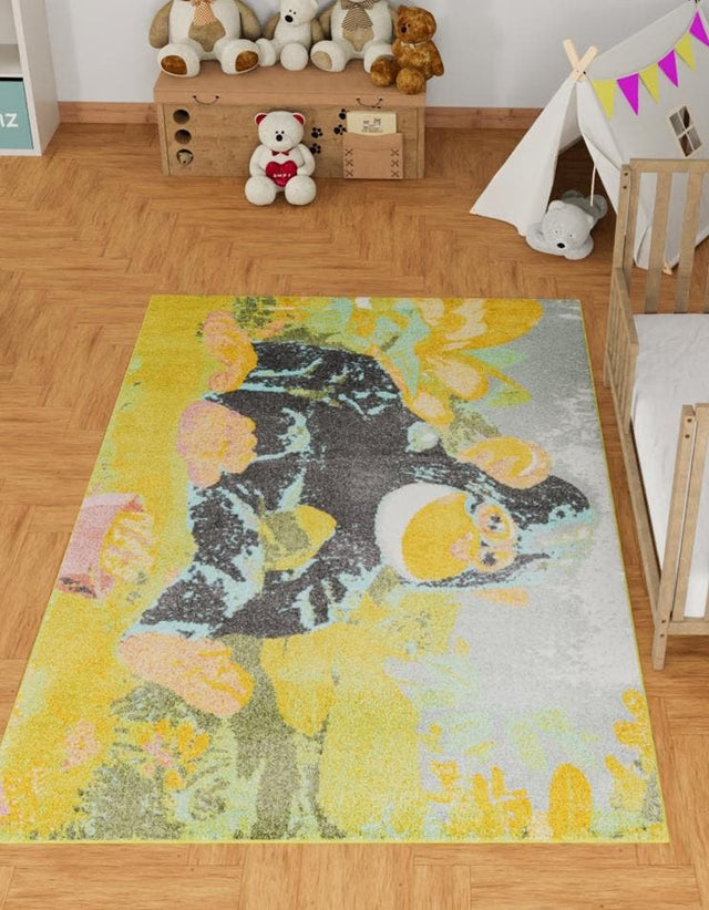 Multicolor 4' 1 x 6' 1 Whimsy Kids Rectangle Area Rug for Baby Nursery, Toddler Playroom, Bedrooms
