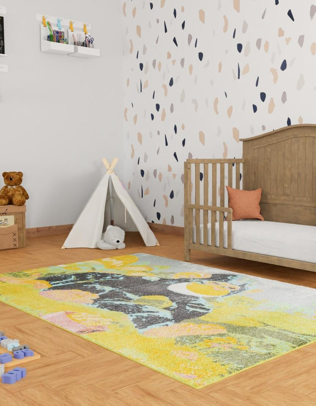 Multicolor 4' 1 x 6' 1 Whimsy Kids Rectangle Area Rug for Baby Nursery, Toddler Playroom, Bedrooms