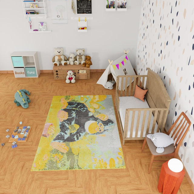 Multicolor 5' 3 x 8' Whimsy Kids Rectangle Area Rug for Baby Nursery, Toddler Playroom, Bedrooms