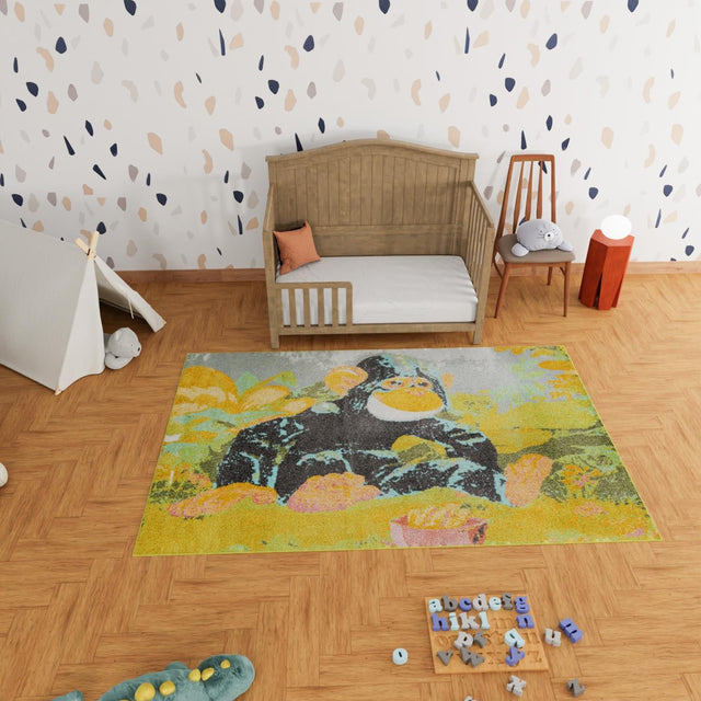 Multicolor 5' 3 x 8' Whimsy Kids Rectangle Area Rug for Baby Nursery, Toddler Playroom, Bedrooms