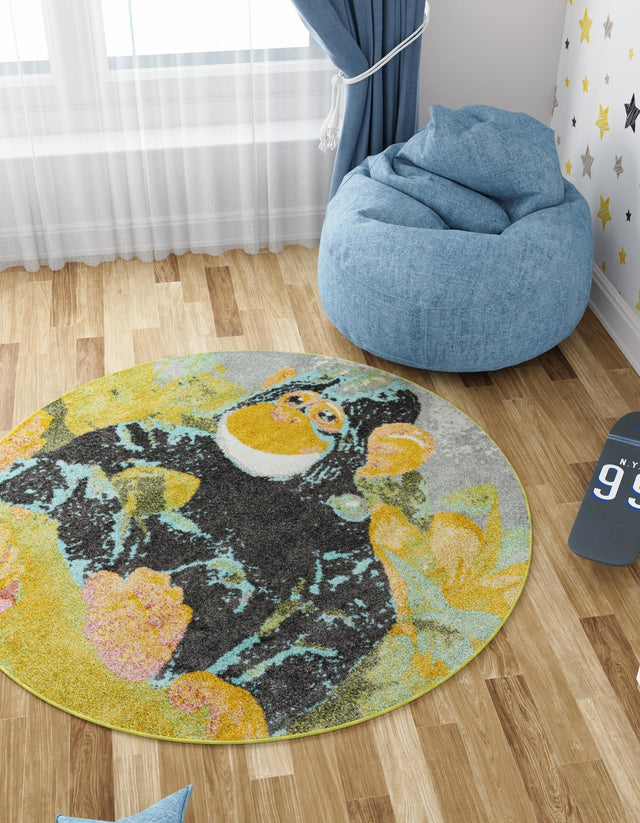 Multicolor 3' 3 x 3' 3 Whimsy Kids Round Area Rug for Baby Nursery, Toddler Playroom, Bedrooms