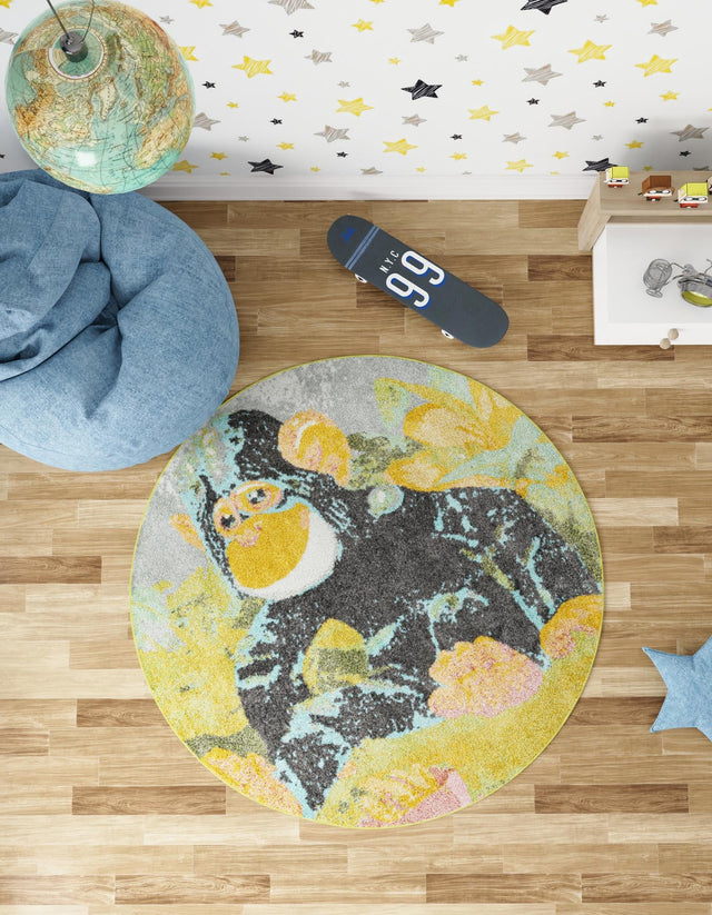 Multicolor 2' 2 x 2' 2 Whimsy Kids Round Area Rug for Baby Nursery, Toddler Playroom, Bedrooms