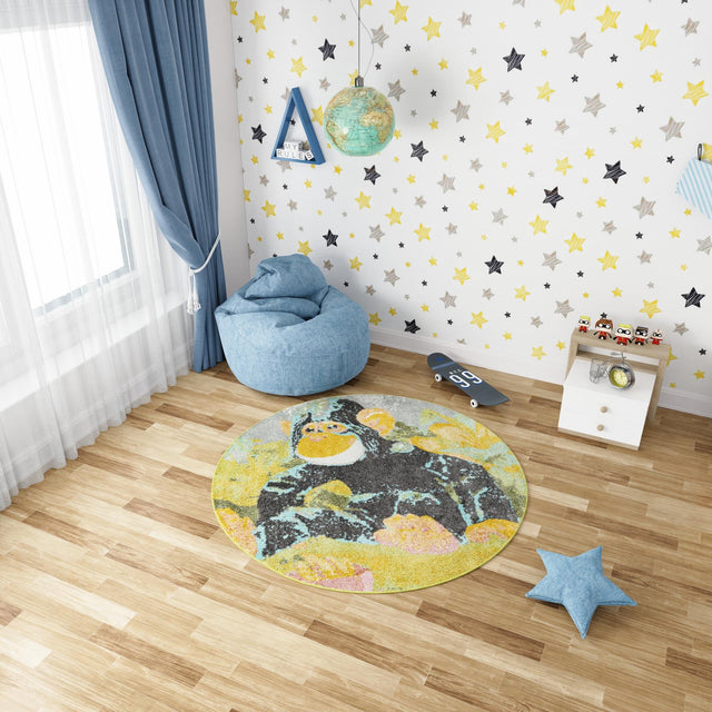 Multicolor 2' 2 x 2' 2 Whimsy Kids Round Area Rug for Baby Nursery, Toddler Playroom, Bedrooms