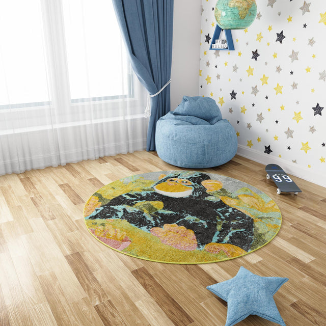 Multicolor 3' 3 x 3' 3 Whimsy Kids Round Area Rug for Baby Nursery, Toddler Playroom, Bedrooms