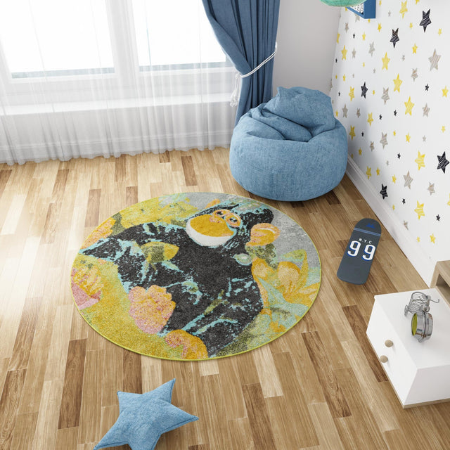 Multicolor 2' 2 x 2' 2 Whimsy Kids Round Area Rug for Baby Nursery, Toddler Playroom, Bedrooms