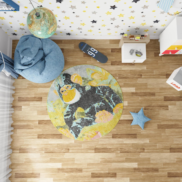 Multicolor 2' 2 x 2' 2 Whimsy Kids Round Area Rug for Baby Nursery, Toddler Playroom, Bedrooms