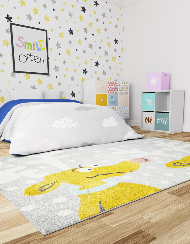 Gray 7' 10 x 10' Whimsy Kids Rectangle Area Rug for Baby Nursery, Toddler Playroom, Bedrooms