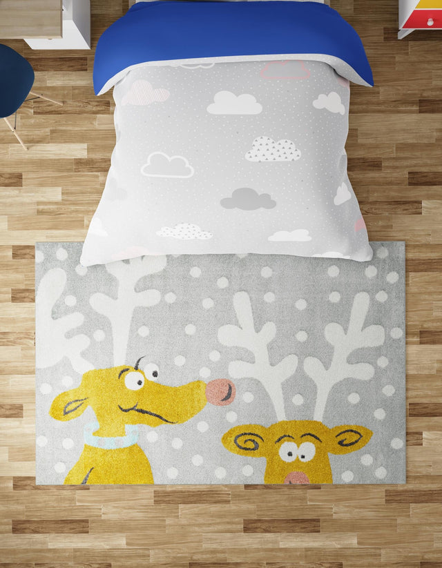 Gray 7' 10 x 10' Whimsy Kids Rectangle Area Rug for Baby Nursery, Toddler Playroom, Bedrooms