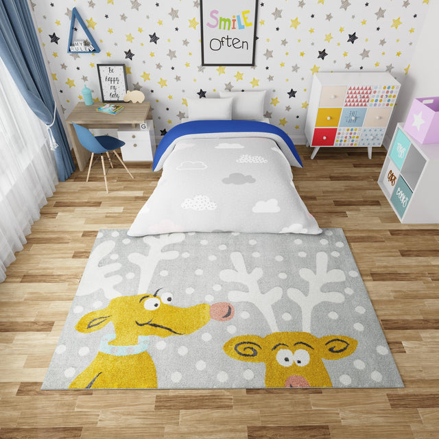 Gray 7' 10 x 10' Whimsy Kids Rectangle Area Rug for Baby Nursery, Toddler Playroom, Bedrooms