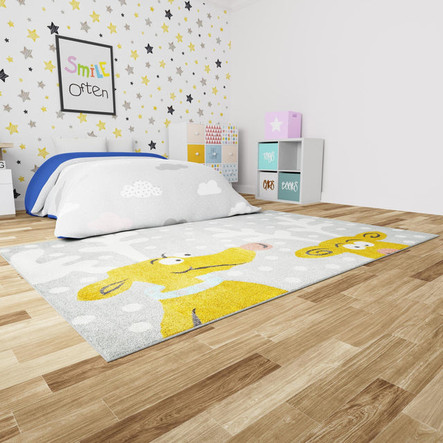 Gray 7' 10 x 10' Whimsy Kids Rectangle Area Rug for Baby Nursery, Toddler Playroom, Bedrooms