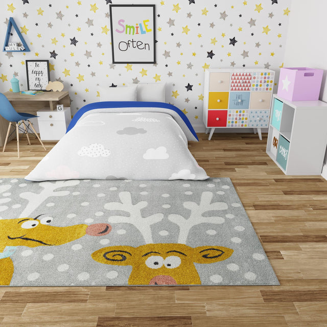 Gray 7' 10 x 10' Whimsy Kids Rectangle Area Rug for Baby Nursery, Toddler Playroom, Bedrooms