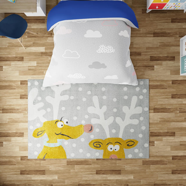 Gray 7' 10 x 10' Whimsy Kids Rectangle Area Rug for Baby Nursery, Toddler Playroom, Bedrooms