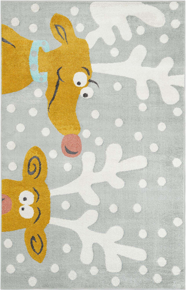 Gray 5' 3 x 8' Whimsy Kids Rectangle Area Rug for Baby Nursery, Toddler Playroom, Bedrooms Playful Fun Design Easy Clean Carpet for Sale at Rug Engine
