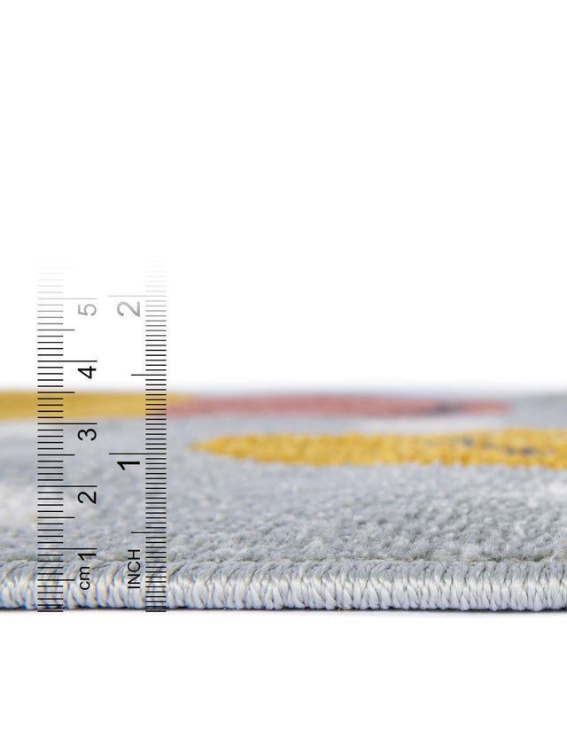 Gray 6' 1 x 6' 1 Whimsy Kids Round Area Rug for Baby Nursery, Toddler Playroom, Bedrooms