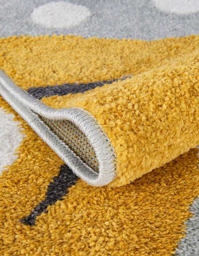 Gray 7' 10 x 7' 10 Whimsy Kids Round Area Rug for Baby Nursery, Toddler Playroom, Bedrooms