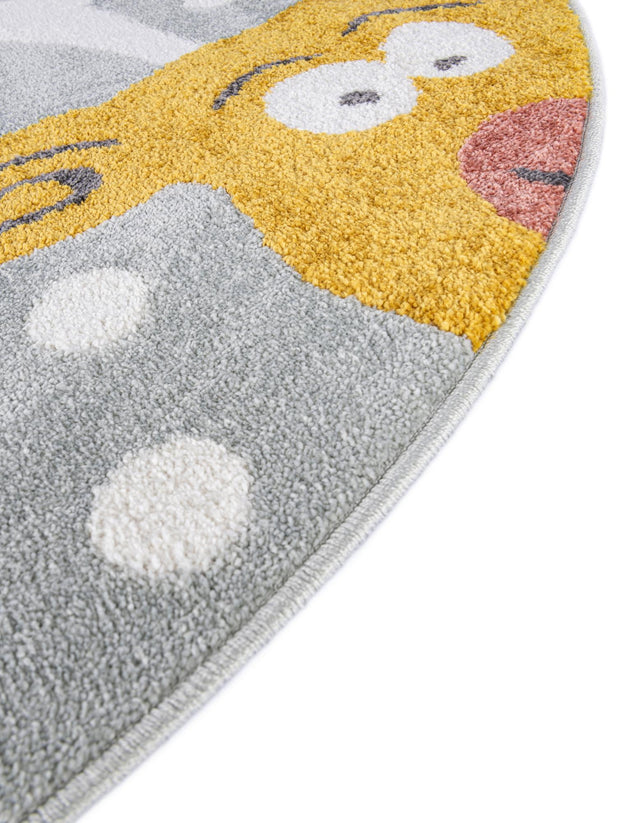 Gray 7' 10 x 7' 10 Whimsy Kids Round Area Rug for Baby Nursery, Toddler Playroom, Bedrooms