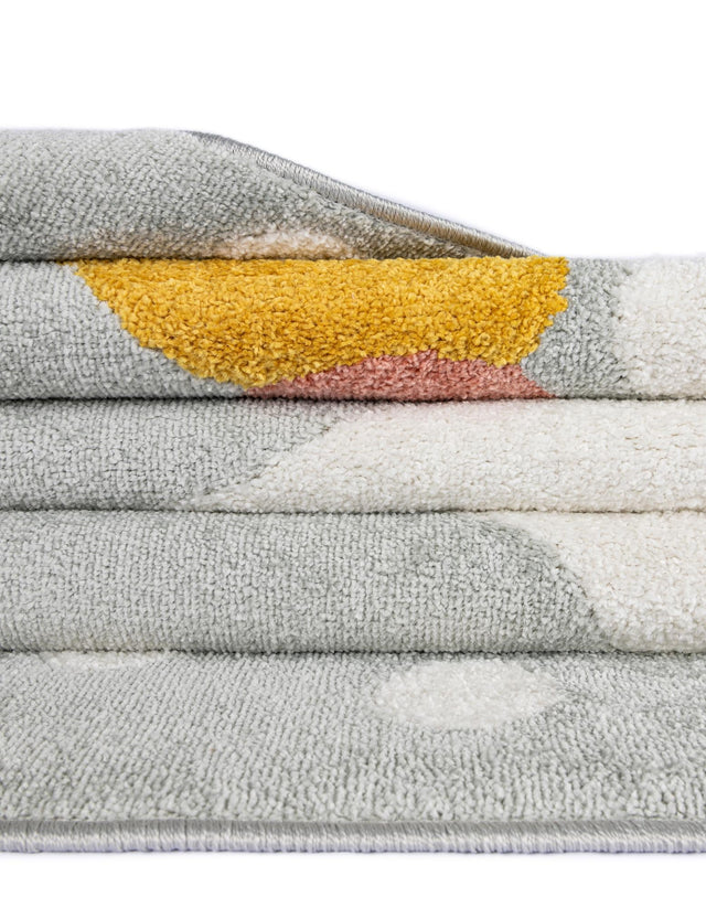 Gray 7' 10 x 7' 10 Whimsy Kids Round Area Rug for Baby Nursery, Toddler Playroom, Bedrooms