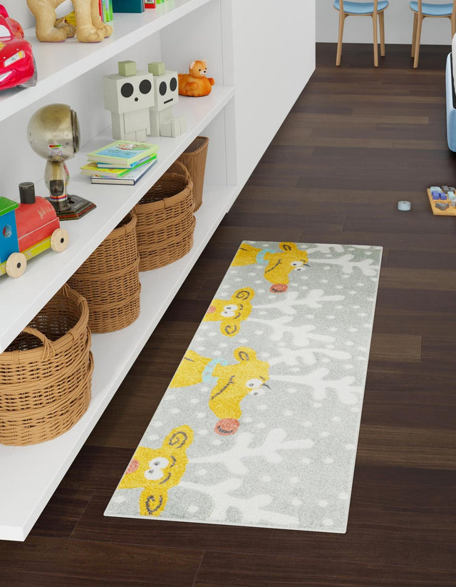 Gray 2' 2 x 6' 1 Whimsy Kids Runner Area Rug for Baby Nursery, Toddler Playroom, Bedrooms