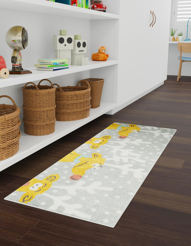 Gray 2' 2 x 6' 1 Whimsy Kids Runner Area Rug for Baby Nursery, Toddler Playroom, Bedrooms